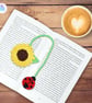 Sunflower and ladybird crochet bookmark. Sunflower bookmark. Flower bookmark.