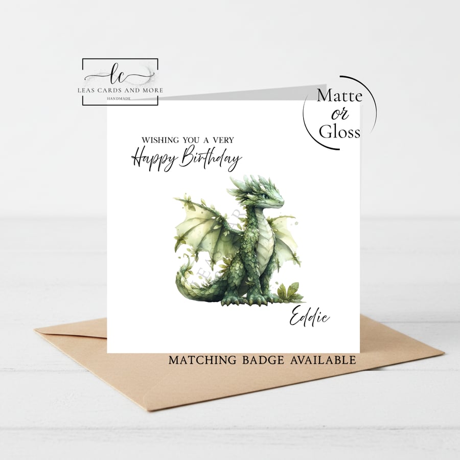 Floral Green Dragon Happy Birthday Card
