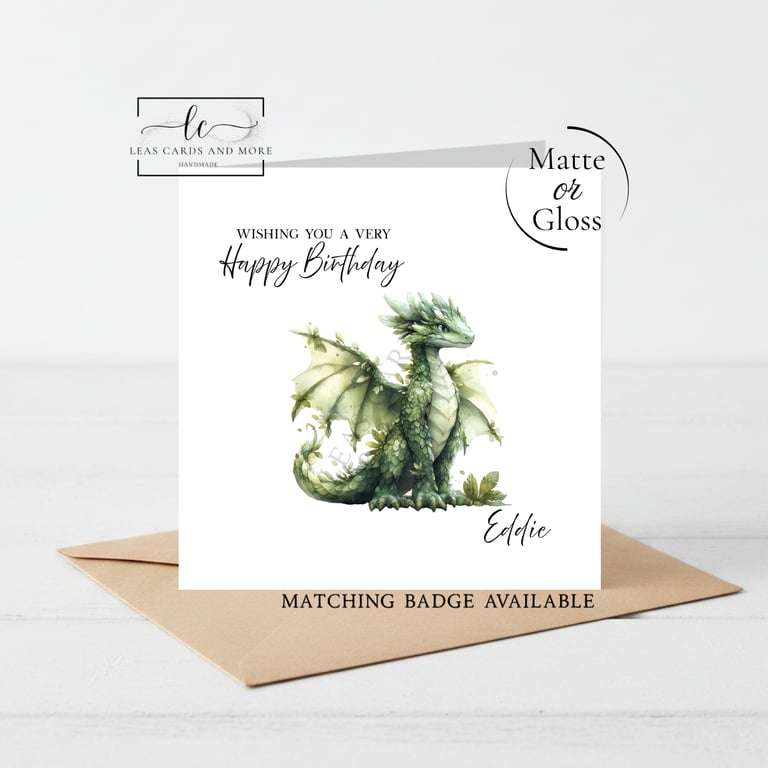 Floral Green Dragon Happy Birthday Card