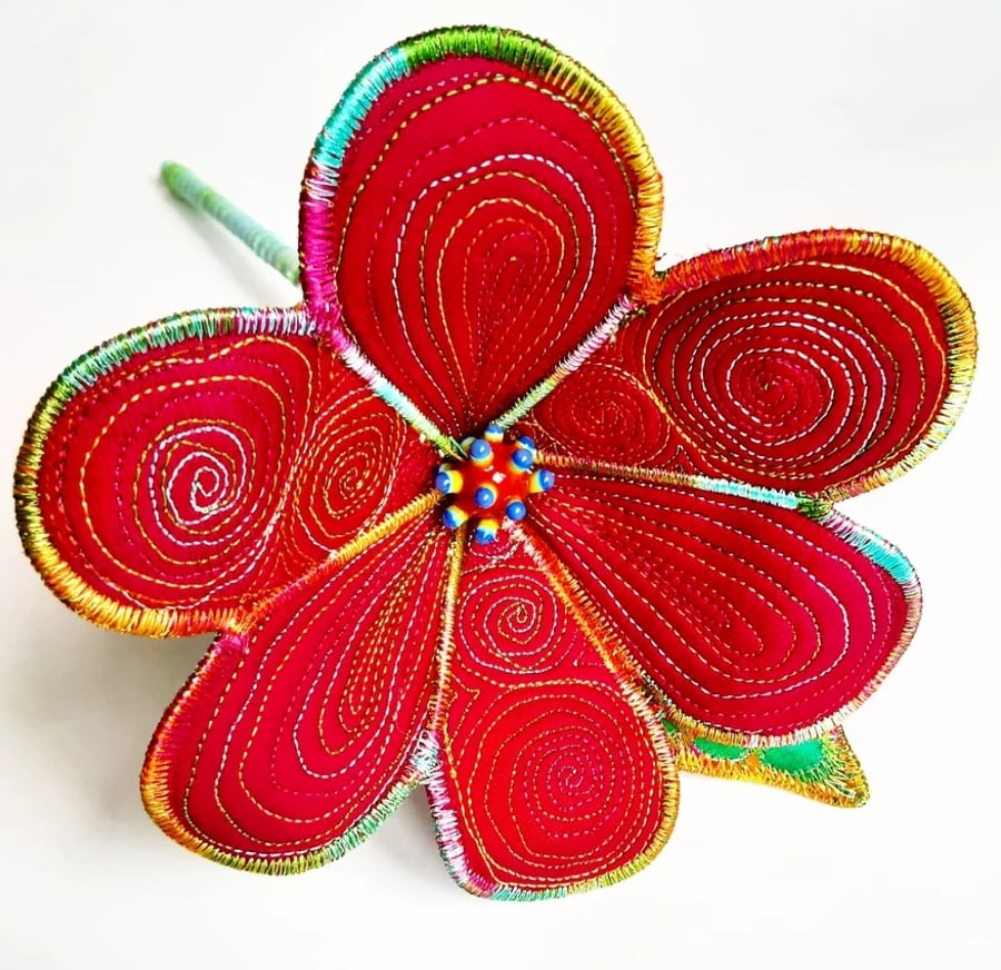 Flower Crimson Textile Art Flower