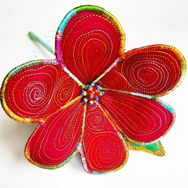 Flower Crimson Textile Art Flower
