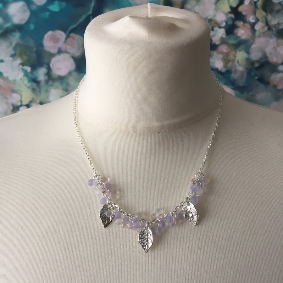 Lilac & clear frosted bud and leaf necklace