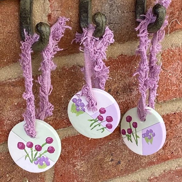 Cottage Garden Allium - Hand Painted Hanging Decorations (set of three)