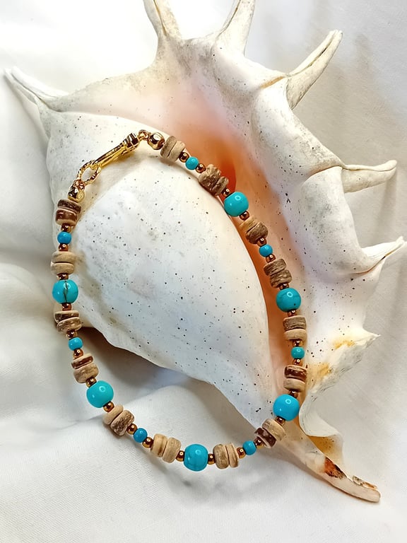 Coconut Shell Beads & Turquoise Bracelet