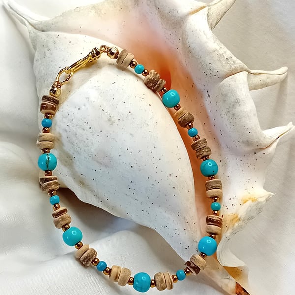 Coconut Shell Beads & Turquoise Bracelet