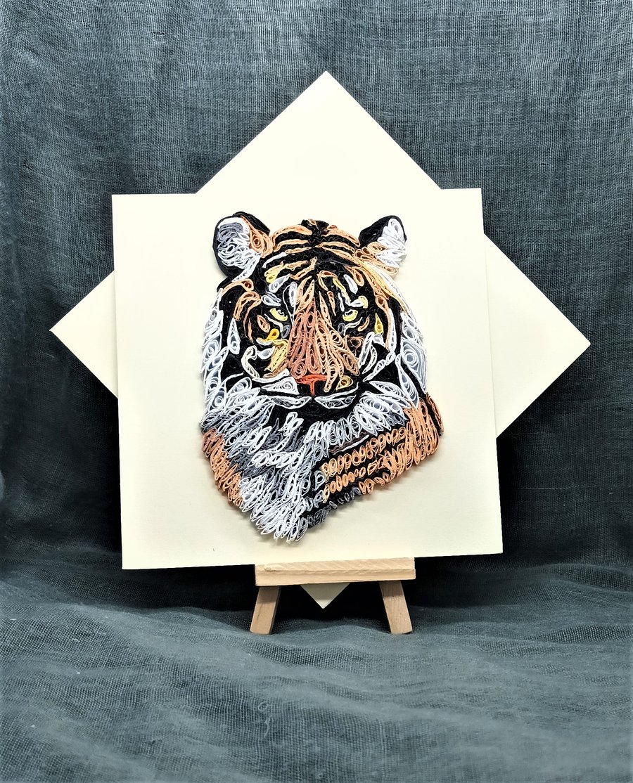 Striking Tiger quilled open greetings card