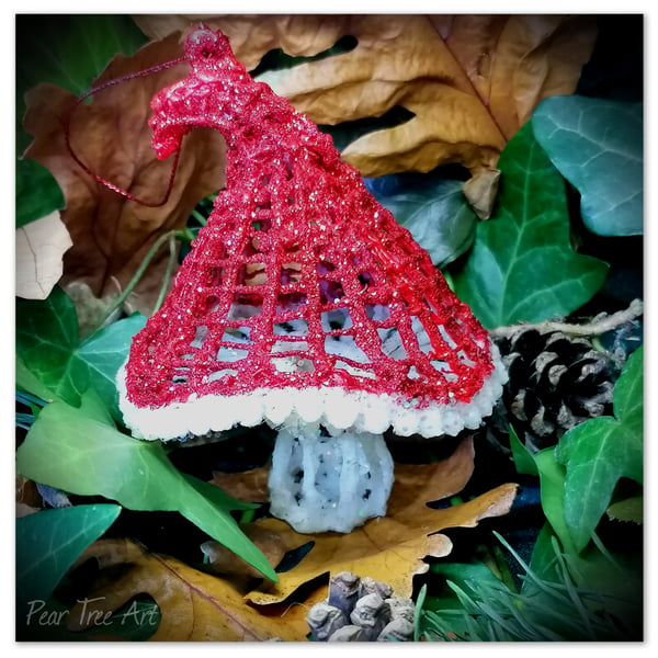 Handmade Red Toadstool Christmas Decoration