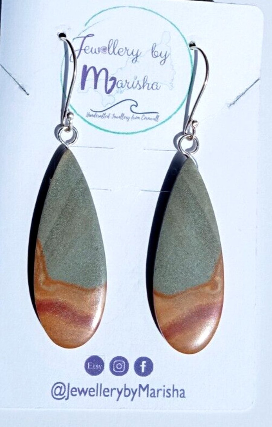 Maligano Jasper Earrings Recycled Sterling Silver Jewellery Gift Teardrop Dangle