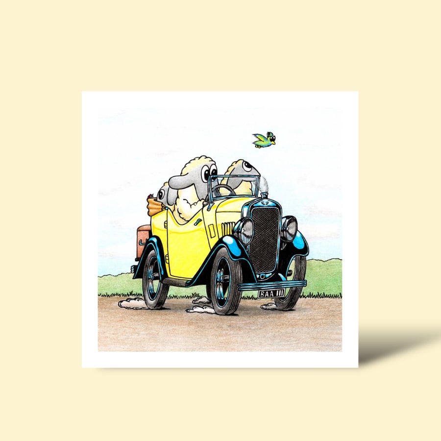 Whimsical Sheep Greeting Card: Cute Hand Drawn Sheep Illustration (226)