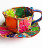 Teacup and Saucer Textile Art Free Machine Embroidery  - Image 2