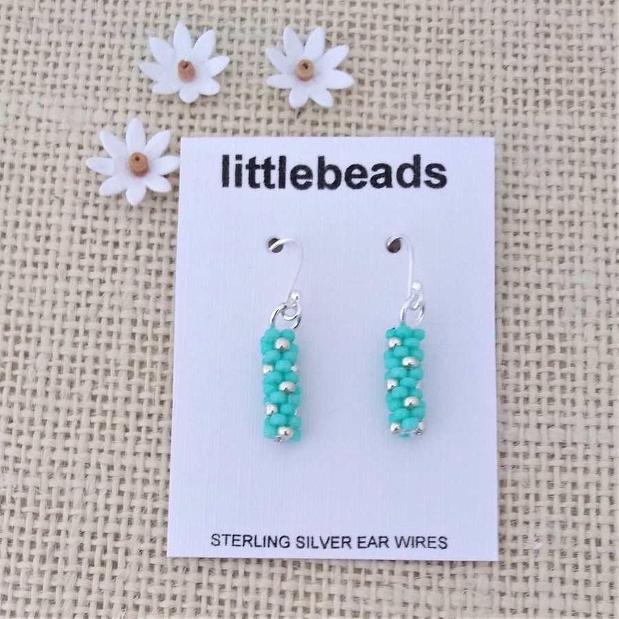 Turquoise and Silver Beaded Sterling Silver Earrings