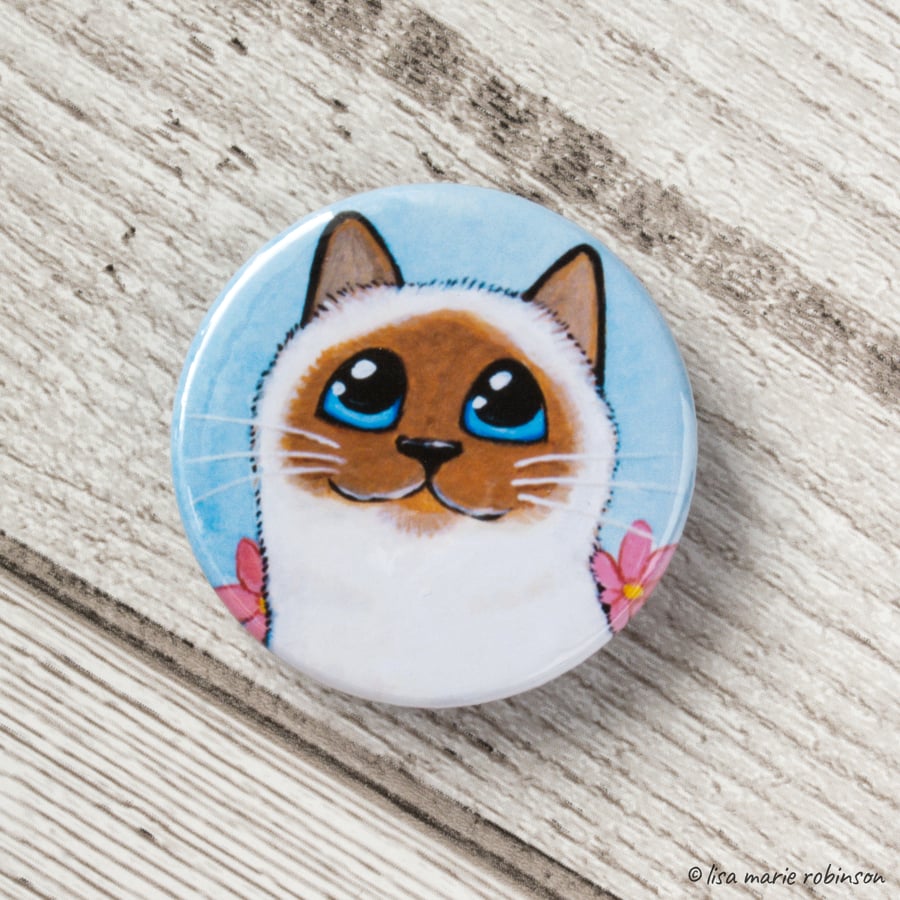 Pale Chocolate Pointed Cat Blue Eyes Button Badge - 38mm