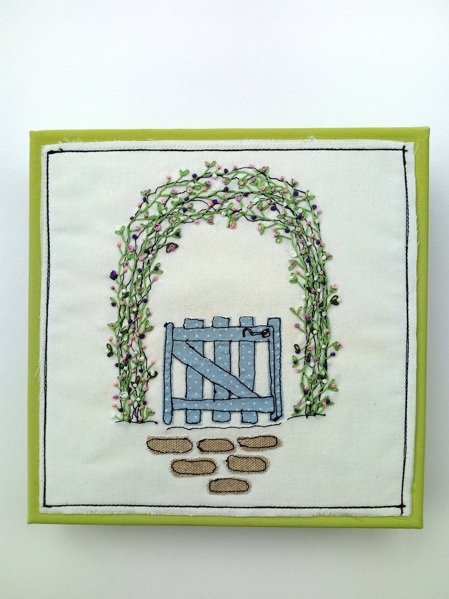Garden Gate Embroidered Textile Art 