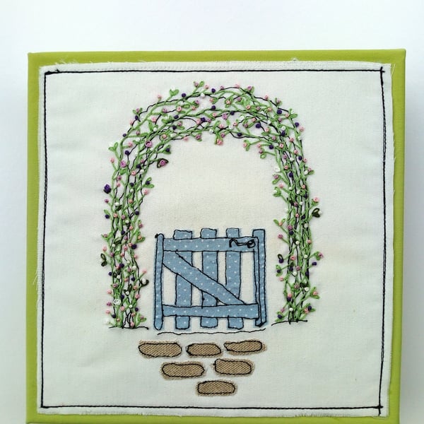 Rose Arch Garden Gate Textile Art