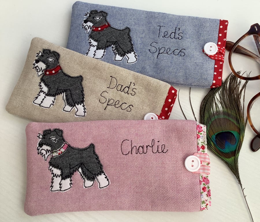 Schnauzer Dog Glasses Case - Custom Sunglasses Spectacles Padded Pouch