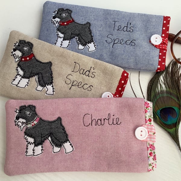 Schnauzer Dog Glasses Case - Custom Sunglasses Spectacles Padded Pouch