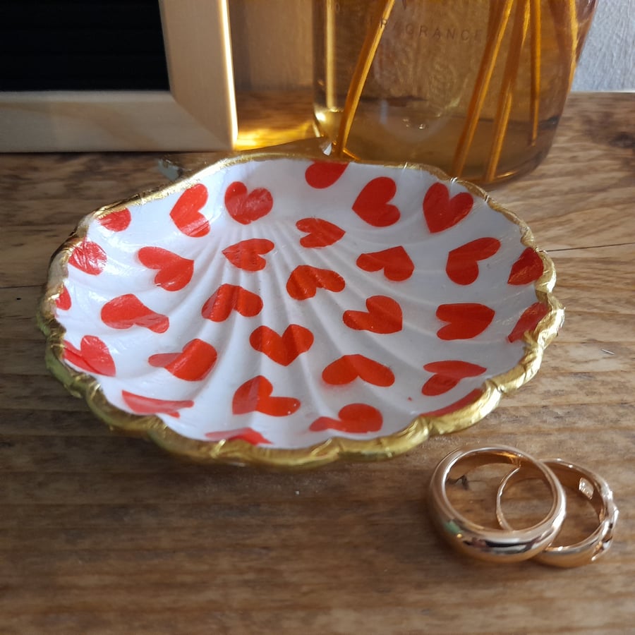 Jesmonite Decoupaged Scallop shell trinket dish, ring dish, jewellery holder