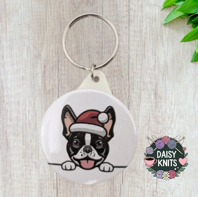 Boston Terrier Keyring with Santa Hat – Christmas Gift 
