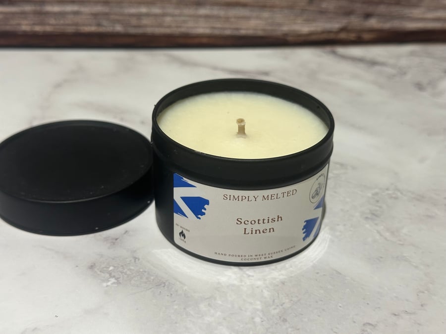 Scottish Linen Candle, Scotland Inspired Coconut Wax Candle, Hand-Poured Vegan