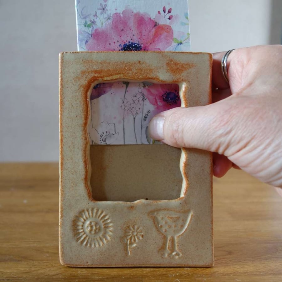 Handmade Freestanding Ceramic Picture Photo Frame in Beige