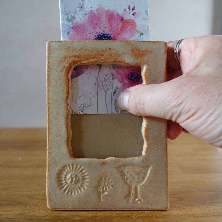 Handmade Freestanding Ceramic Picture Photo Frame in Beige