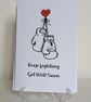 Get Well Soon Keep fighting red heart button greetings card  - Image 1