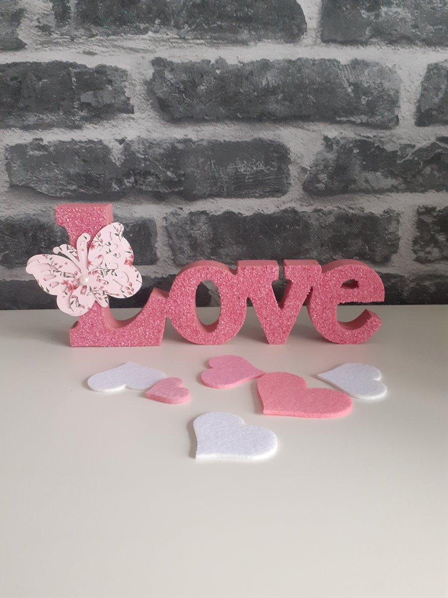 Pink butterfly love word ornament, pink butterfly decoration