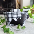 Bat Motif Gingham Oilcloth Small Makeup Bag or Pencil Case
