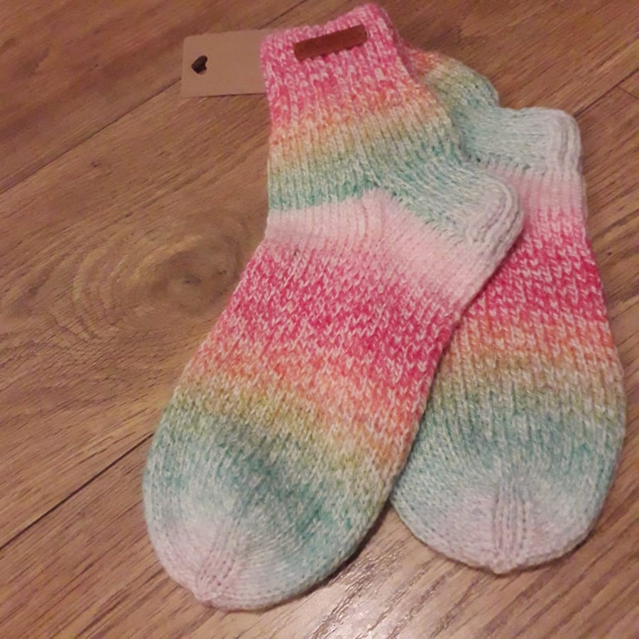Handmade Rainbow Knit Socks size 4-5