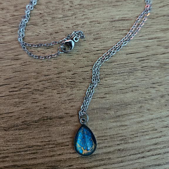 Blue drop paint pour necklace 