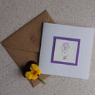 Hand painted card - viola pansy - recycled card and envelope - blank inside