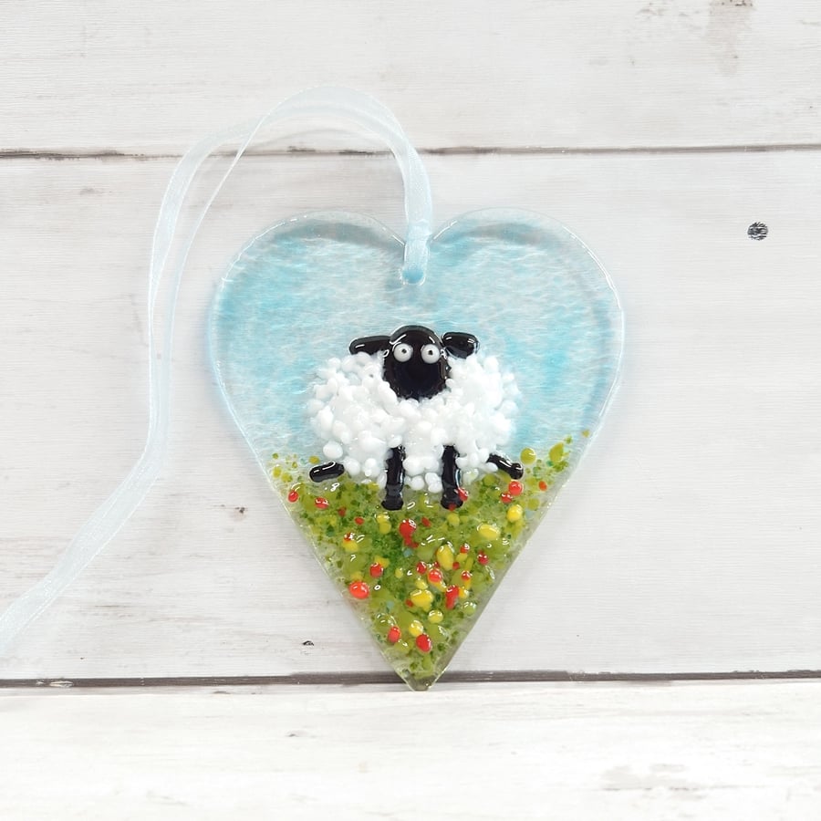 Cheeky Sitting Sheep Suncatcher; Handmade Fused Glass Sheep Decoration