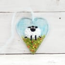 Cheeky Sitting Sheep Suncatcher; Handmade Fused Glass Sheep Decoration