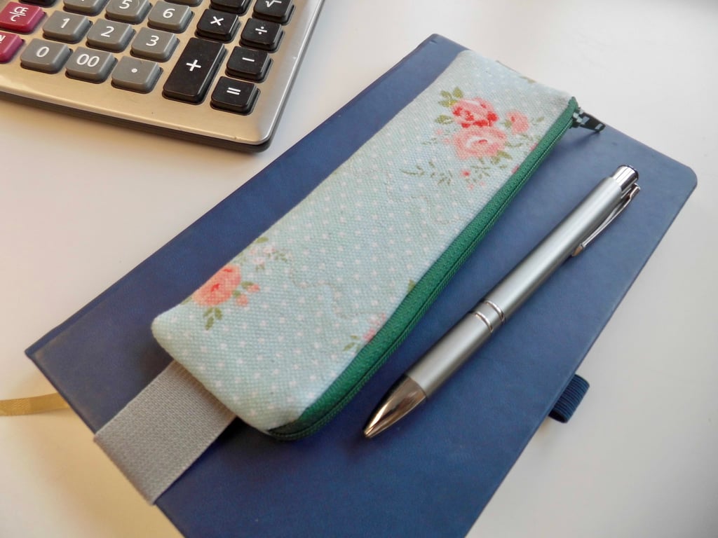 Elasticated pencil case for cover of notebook diary pink and blue floral