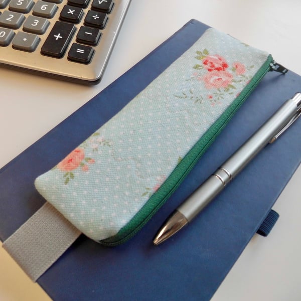 Elasticated pencil case for cover of notebook diary pink and blue floral