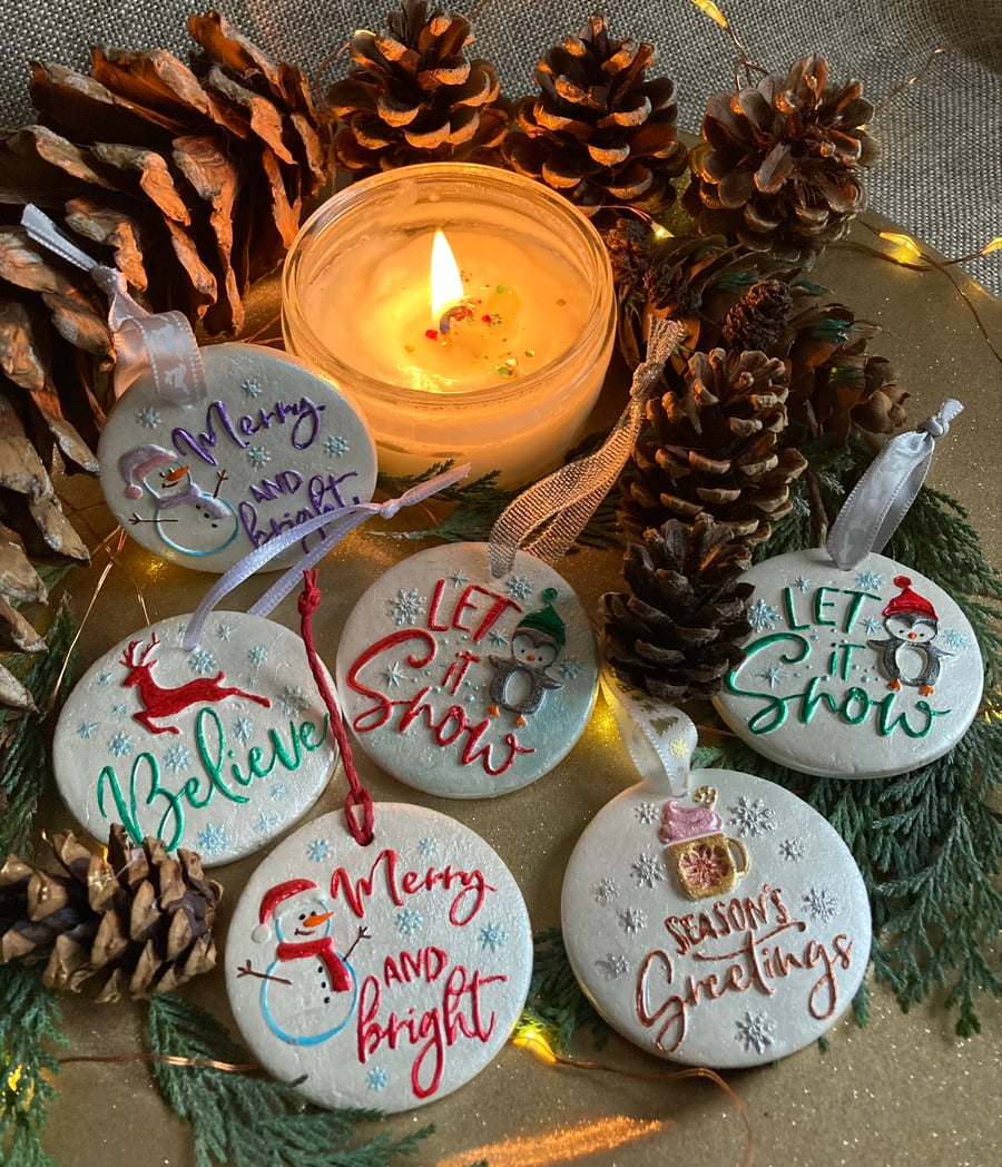 Cute, fun and colourful handmade clay Christmas tree decorations