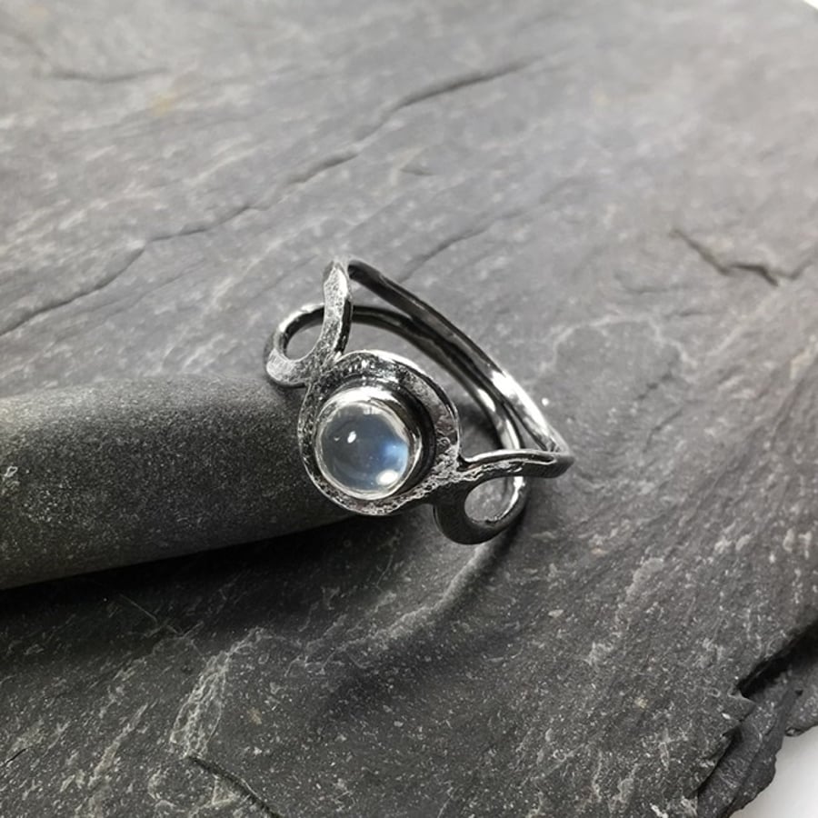 Moonstone and silver ring U.K. size P