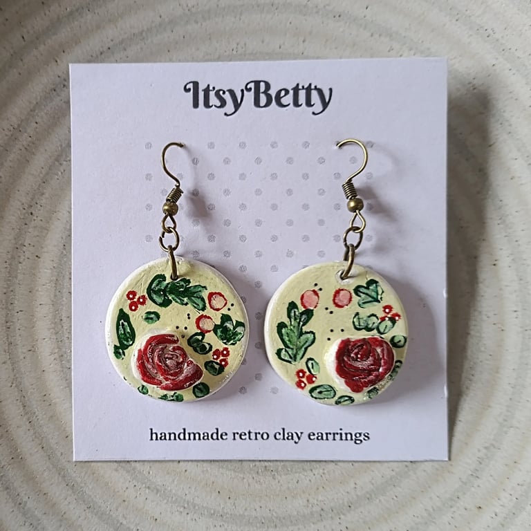 Hand-painted ditsy rose earrings 