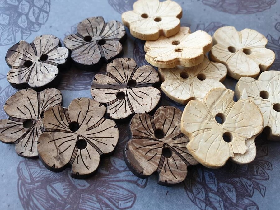 1 & 3 16" 30.5mm 48L Rare REAL COCONUT FLOWER Buttons