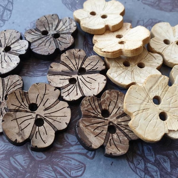 1 & 3 16" 30.5mm 48L Rare REAL COCONUT FLOWER Buttons