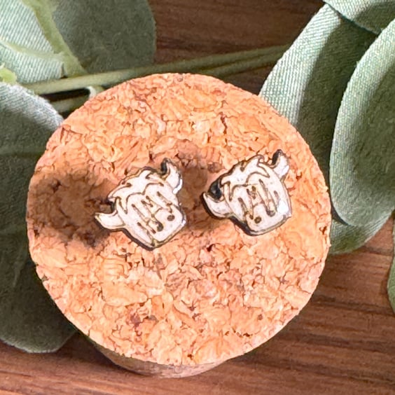 Highland Cow Wooden Studs