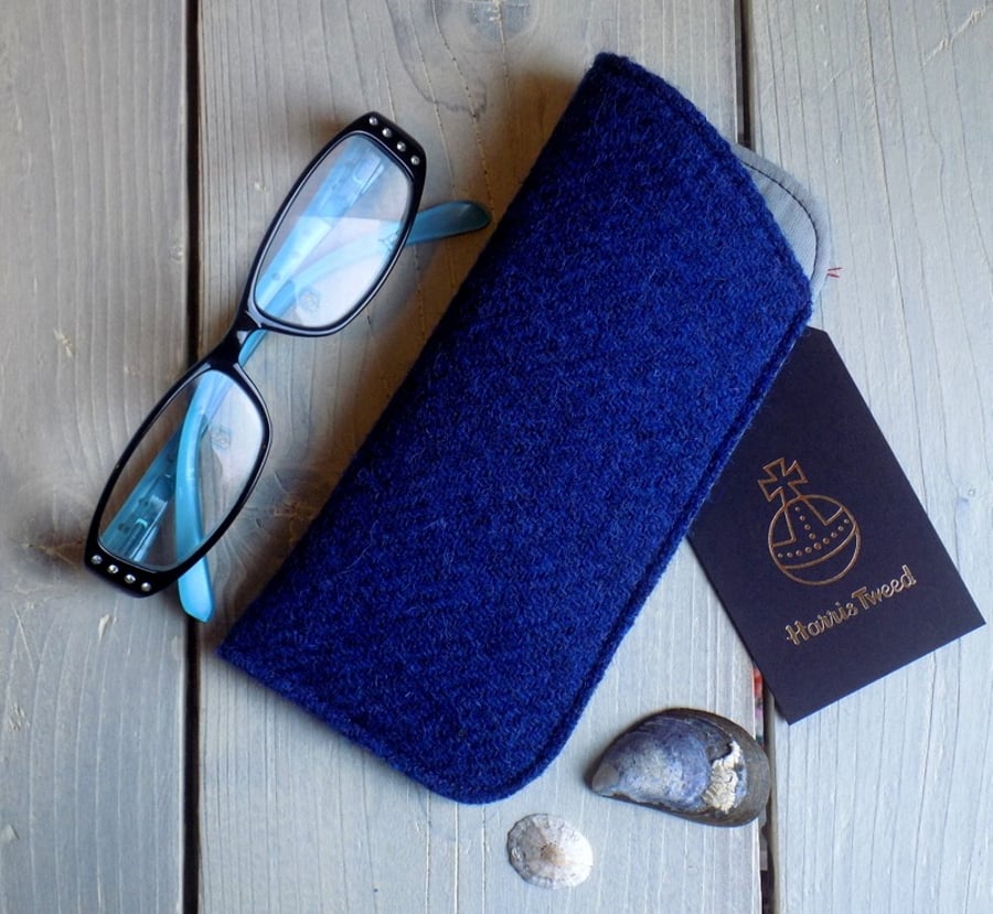 Harris Tweed eyeglasses case in cobalt blue