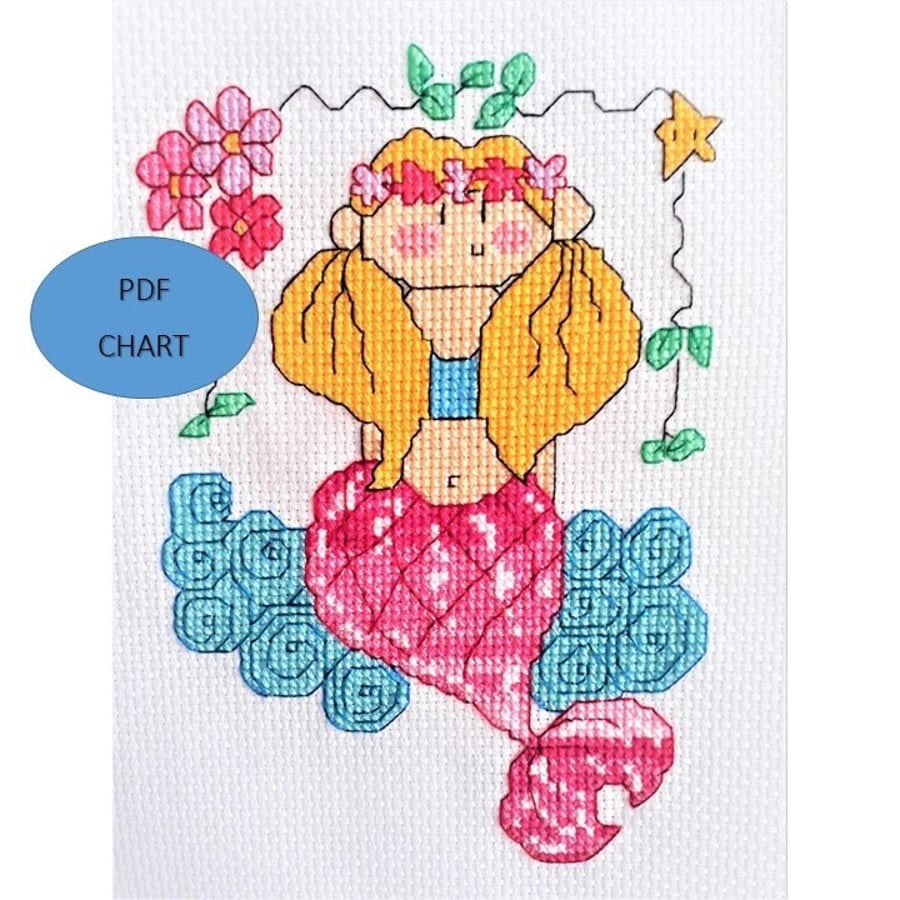 Mermaid cross stitch chart Instant digital Download PDF Pattern