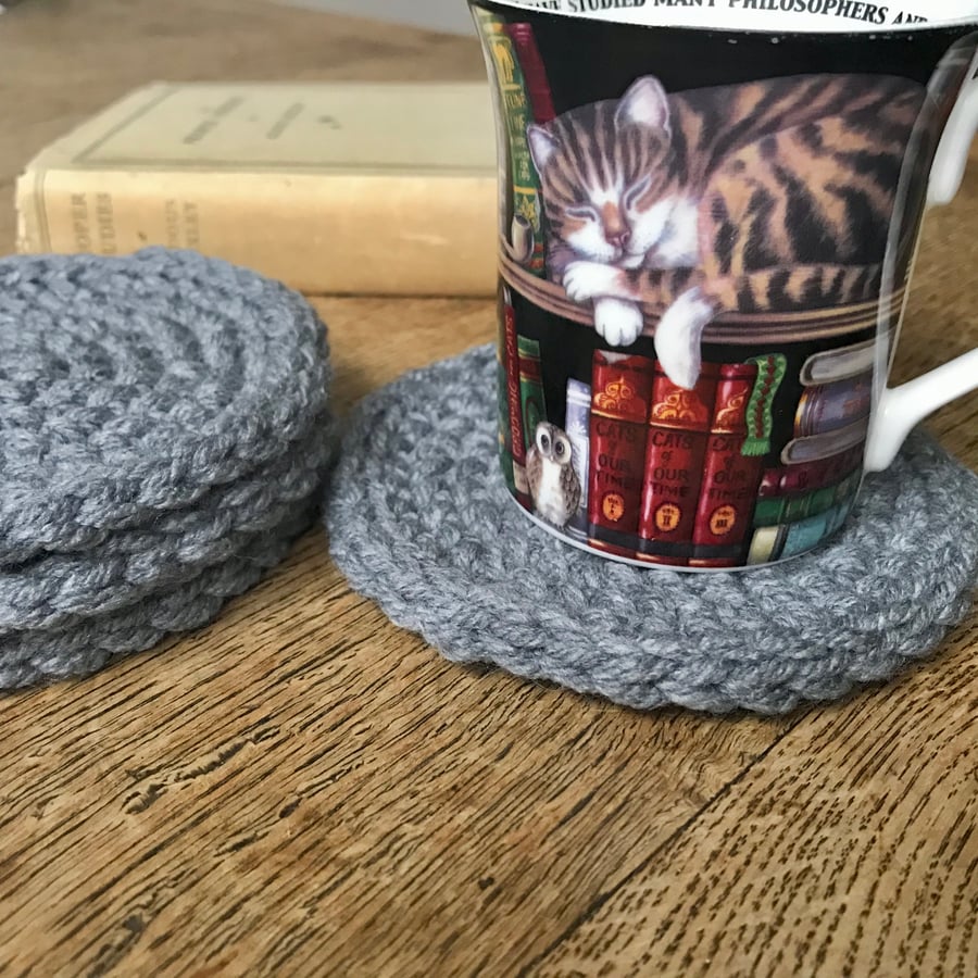 Thick Grey Crocheted Coaster (Set of 4)