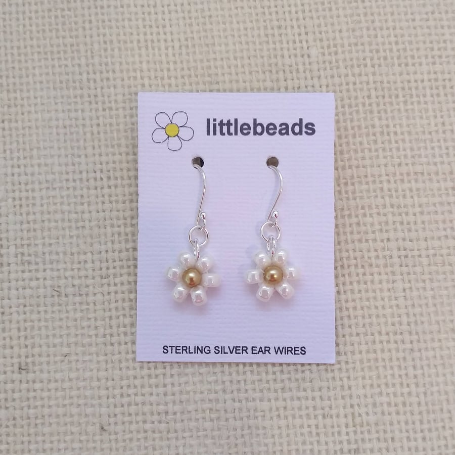 Pearl an Gold Daisy Sterling Silver Earrings