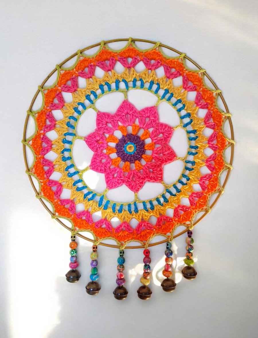 crochet mandala, beaded dreamcatcher