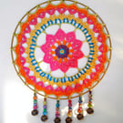crochet mandala, beaded dreamcatcher