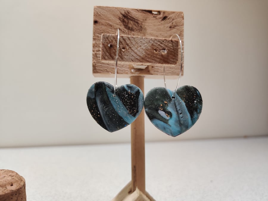 Heart hoop  night sky earrings