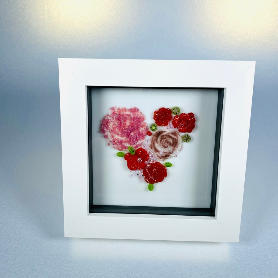 Hearts and flowers  fused glass picture 