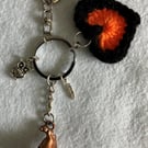 Halloween Witches Hat Keyring with crochet heart and bag clip 